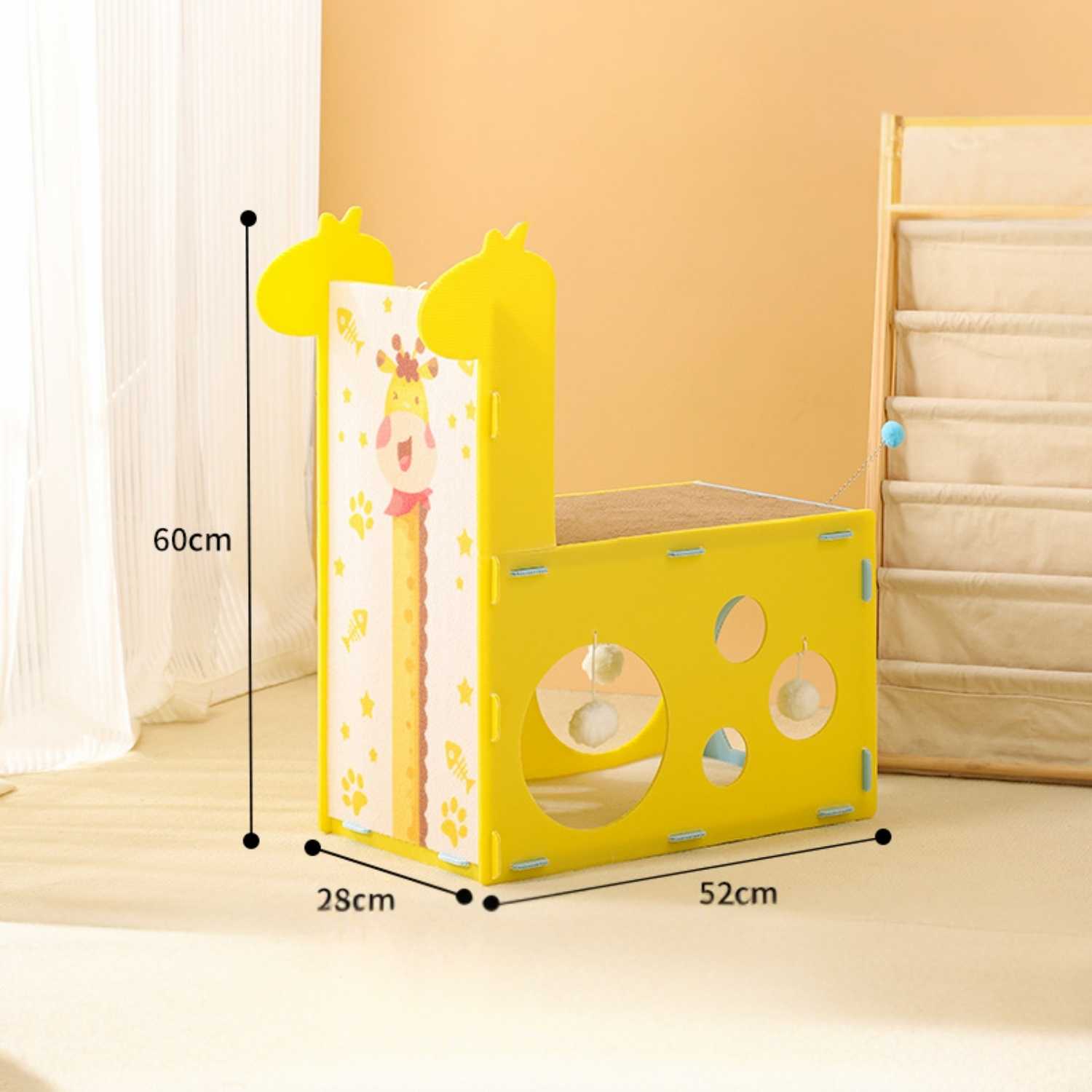 kattenbed tunnel giraffe met afmetingen 60x52x28cm